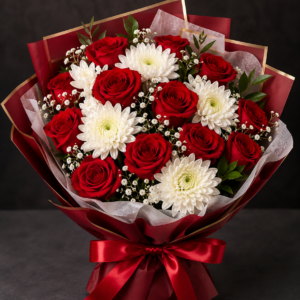 Two Dozen Red Rose & White Roses