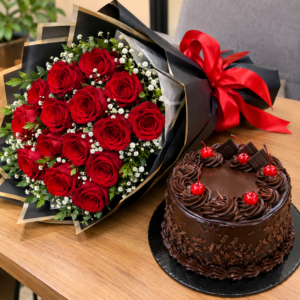 Red Roses Bunch & Cake