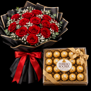 Red Roses & Ferrero Chocolate Box