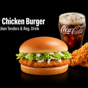 1 spicy Chicken Burgers &  2pc Chicken tenders &  Reg Drink