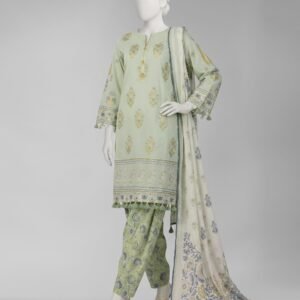 Green lawn paste printed unstitched 3pc