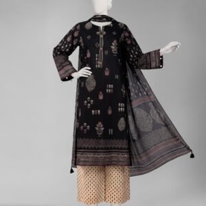 Black lawn paste printed unstitched 3pc