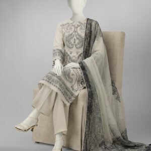 Ivory lawn printed zari tar unstitched 3pc