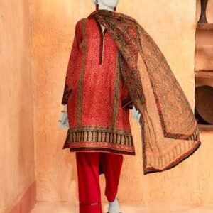 Red lawn embroidered unstitched 3pc